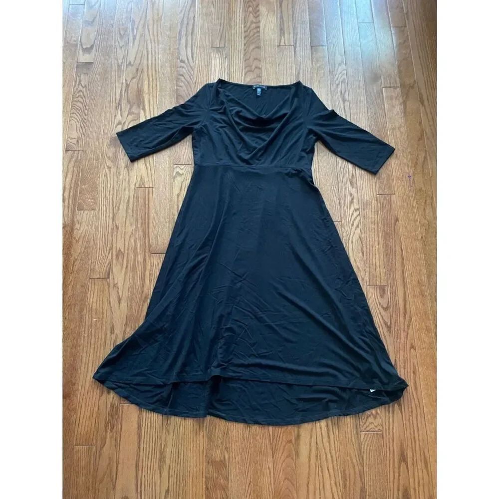 Eileen Fisher Black 3/4 Sleeve A-Line Dress Sz XS